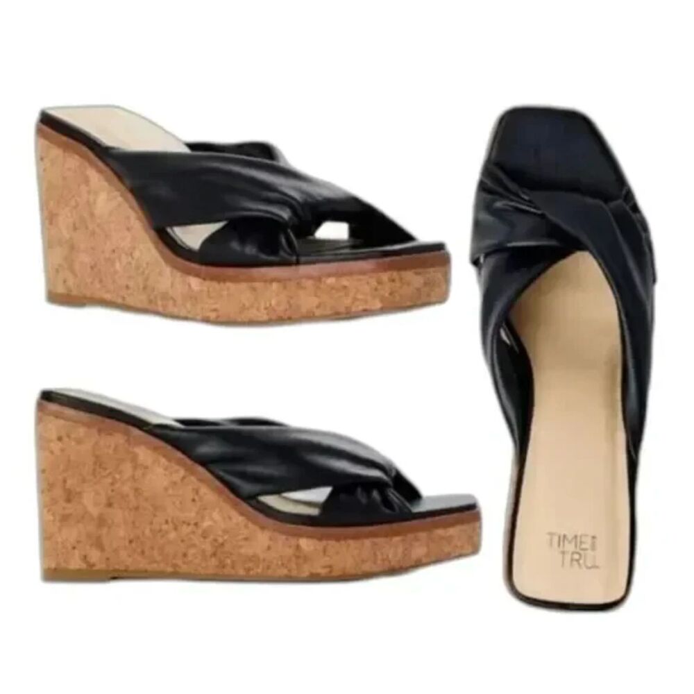 Women's Size: 6 Wedge High Heel Sandals Black . Time and Tru . New w/ Tags